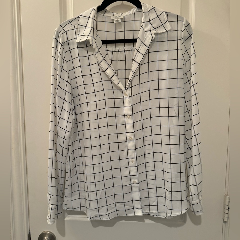 Jcrew window pane long sleeve blouse